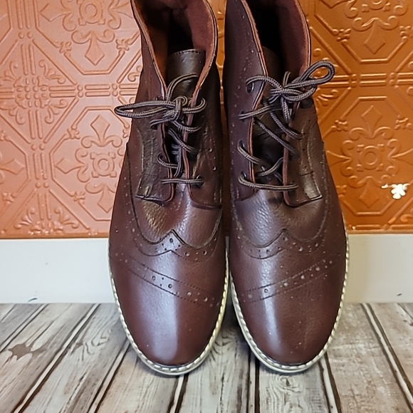 TOMS Bootie Mens Brogue Casual Wingtip Ankle Boot Maroon Leather Lace Up Size 14 - Picture 9 of 12